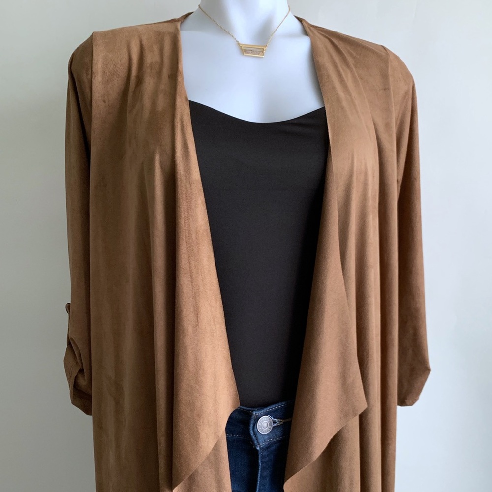 LAST ONE! Camel Suede Cardigan Draped Duster